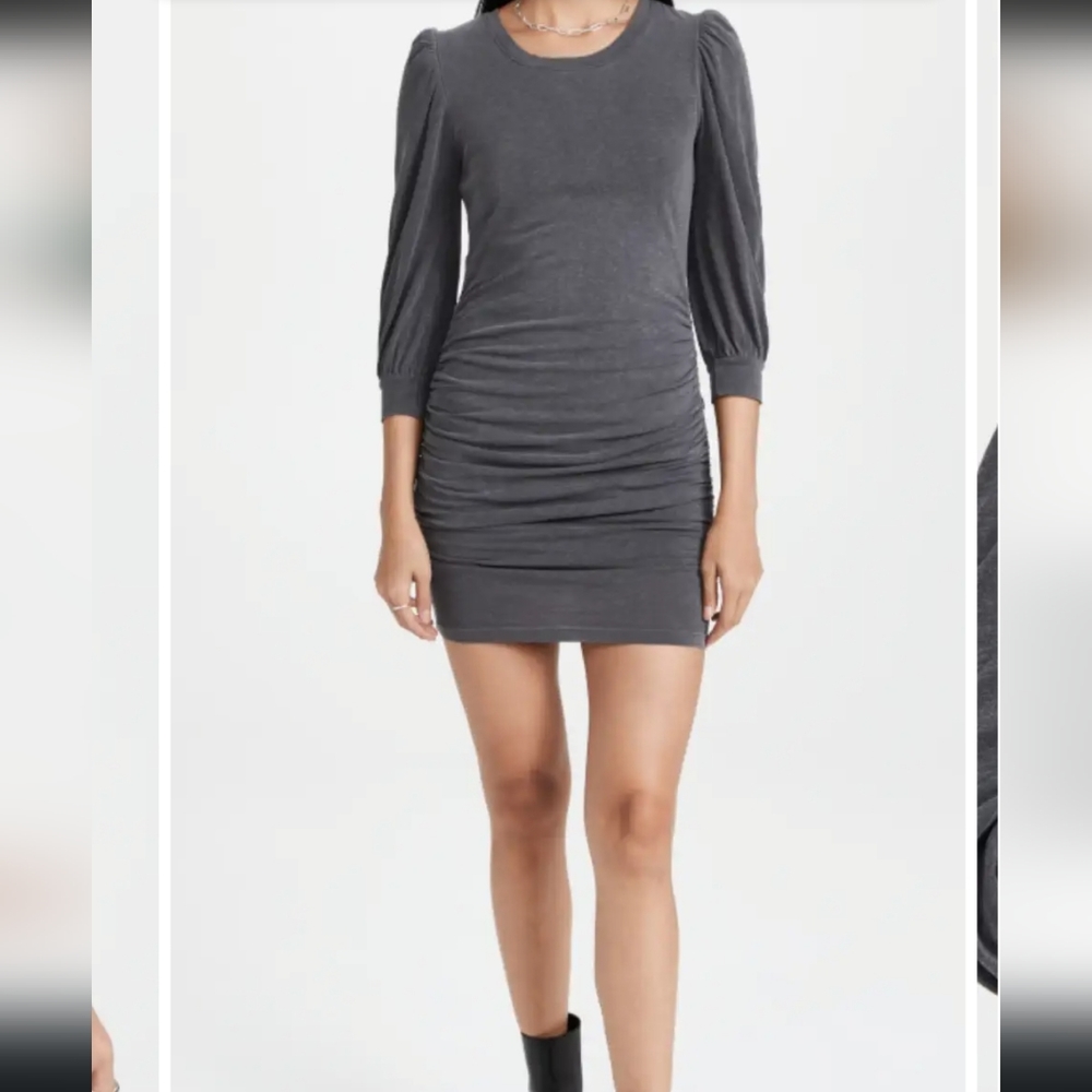 Sundry for Anthropologie slubbed knit puff sleeves mini dress with ruchi…